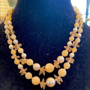 Japan Graduated Beaded Necklace.  Peachy Yellow